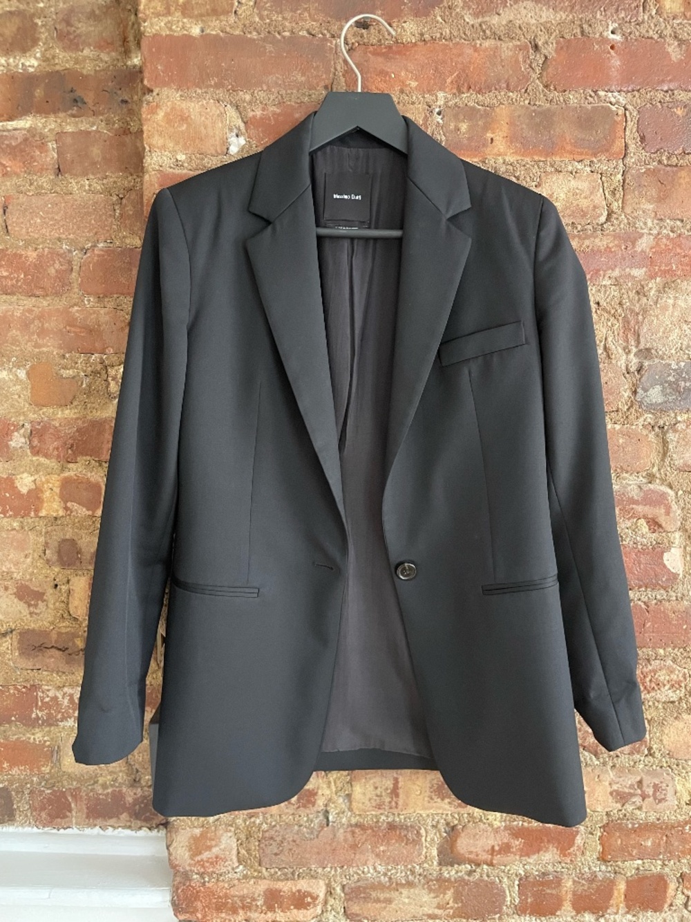 Massimo Dutti 100% EXTRA FINE WOOL ONE-BUTTON BLAZER US2 Black